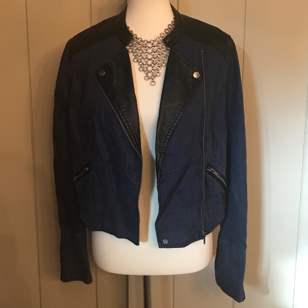 Free People Faux Leather/Linen Jacket